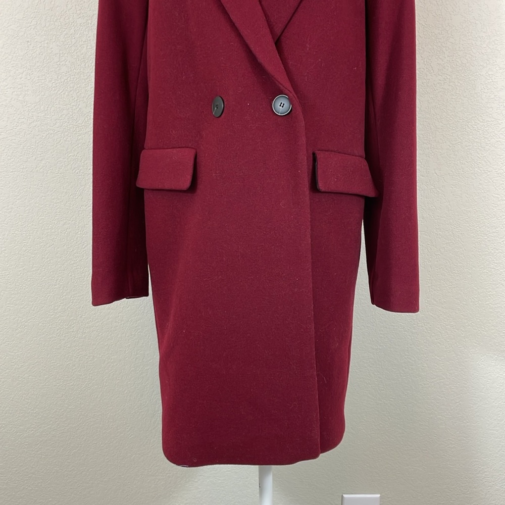 Trf collection Zara maroon deep v wool coat size small - Picture 3 of 12